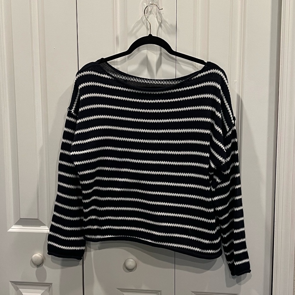 Navy Blue and White Striped Sweater